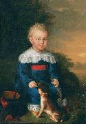 David Luders Portrait of a young boy with toy gun and dog oil painting artist